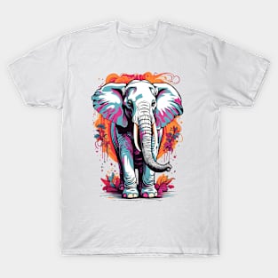 Color Splash Elephant Design T-Shirt